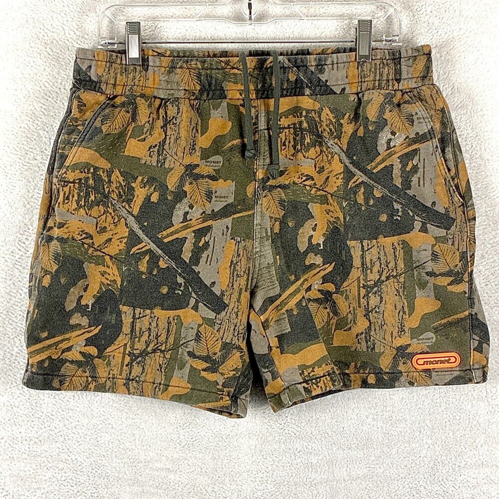 Monet Skateboards Shorts Mens M Brown Camo Drawstring Pull On Fleece Skate Surf